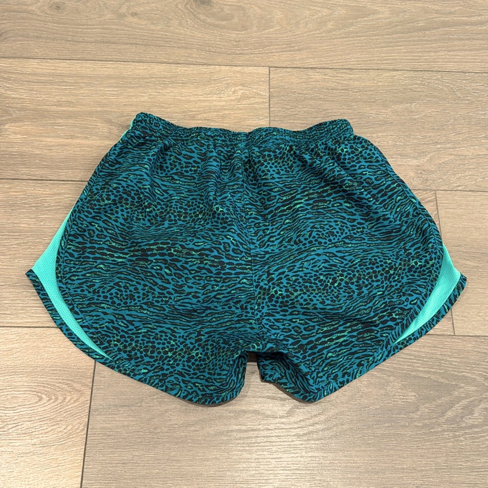 NIKE Green Teal Cheetah Print Tempo Dri-Fit Active Workout Running Gym Shorts S - Picture 2 of 10